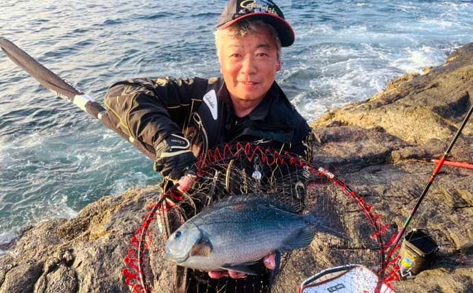 美味しそうな良型クロ（グレ）乱舞！磯フカセ釣りで45cm頭に本命続々【大分・蒲江】
