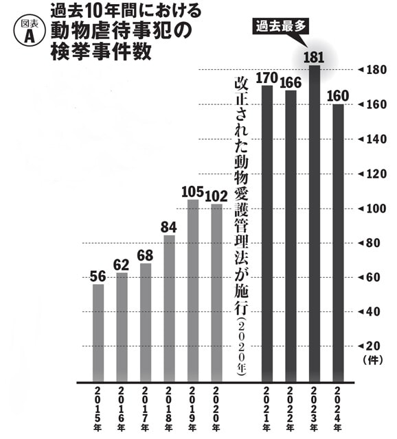 この10年間を見ると、前半は微増傾向にあったが、2021年に前年の102件から170件へと急増し、2023年には過去最多の181件を記録した。どうしてここまで急増しているのか？　（出典／警察庁生活安全局生活経済対策管理官「令和6年における生活経済事犯の検挙状況等について」）