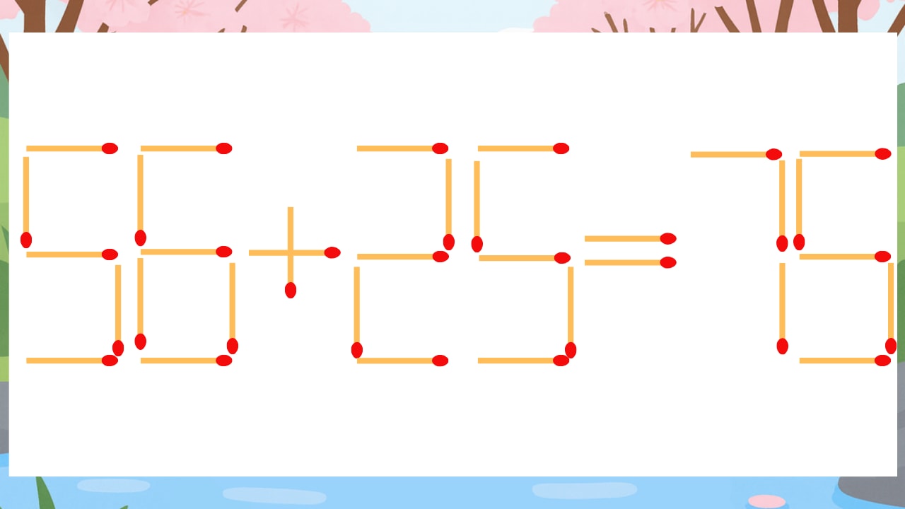 【マッチ棒クイズ】1本だけ動かして正しい式に：56+25=75？の画像