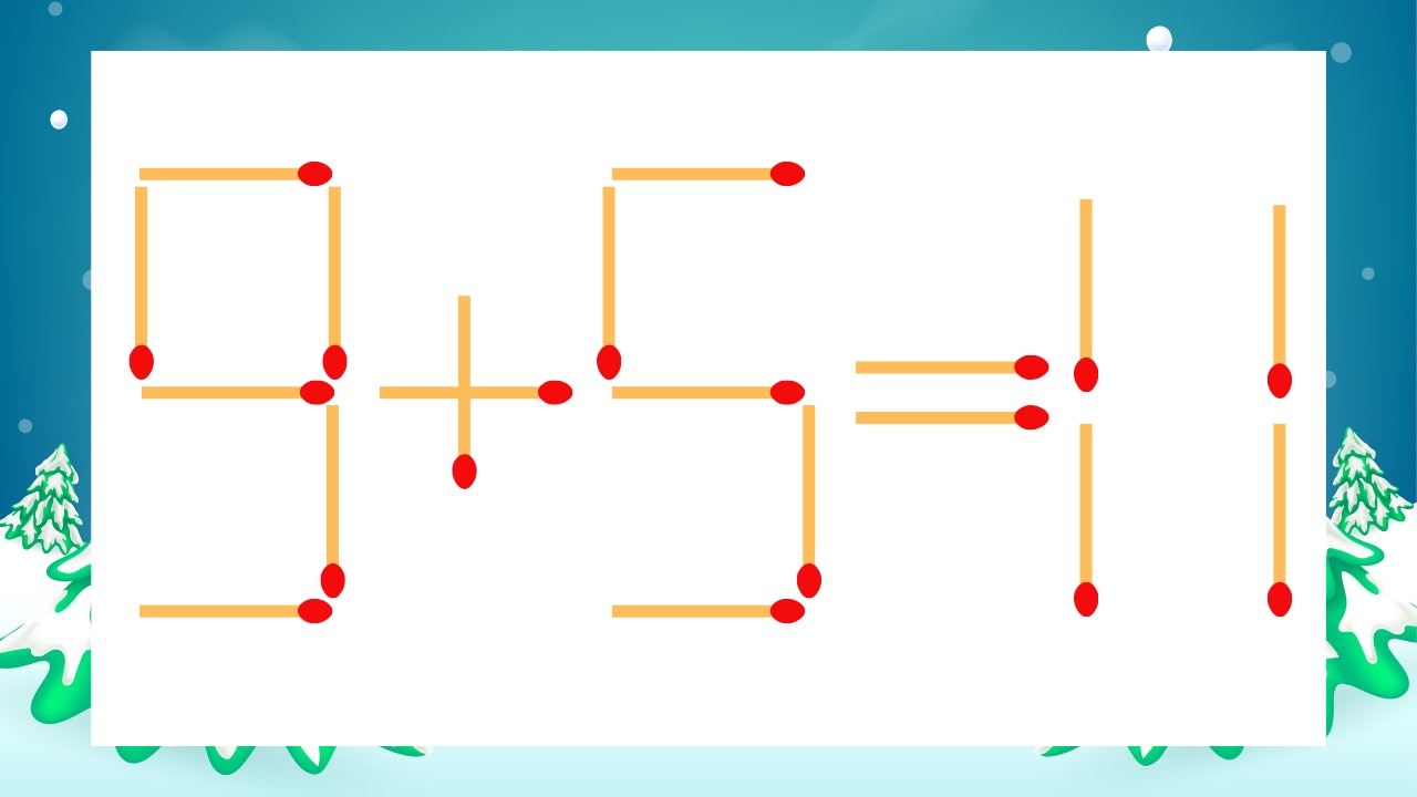 【マッチ棒クイズ】1本だけ動かして正しい式に：9+5=11？