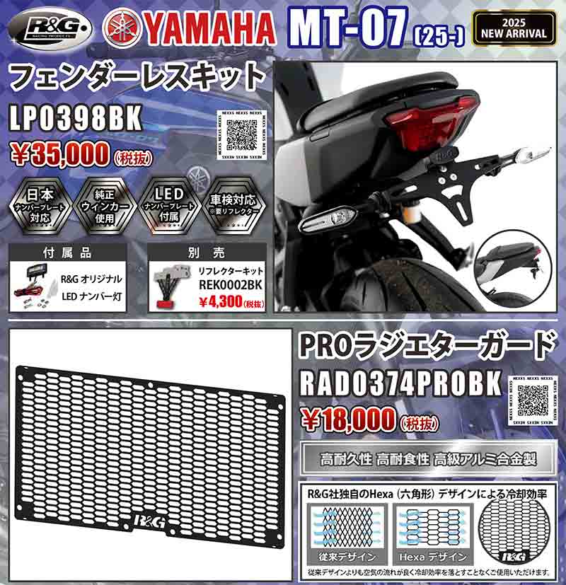 ネクサスからヤマハ MT-07(25-)用「フェンダーレスキット/PROラジエターガード」が発売! 記事1