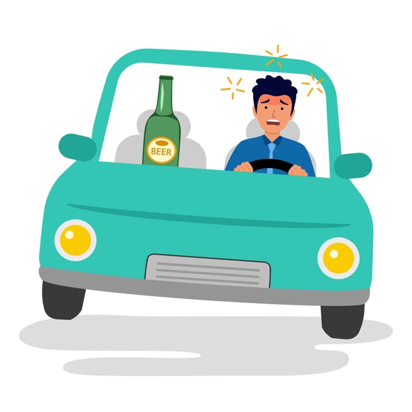 Man driving his car while drinking alcohol on the road.