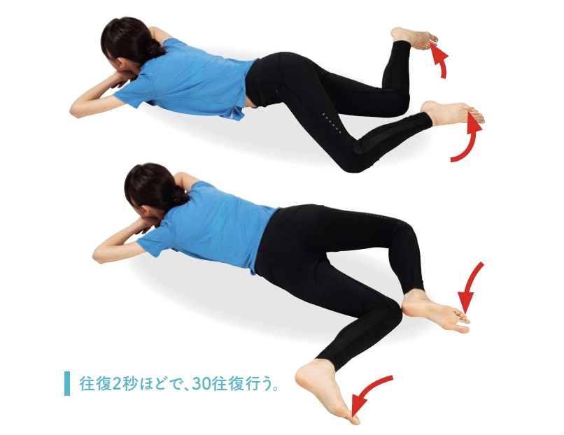 うつ伏せ足たおし ストレッチ体操のやり方 手順2【背骨コンディショニング】