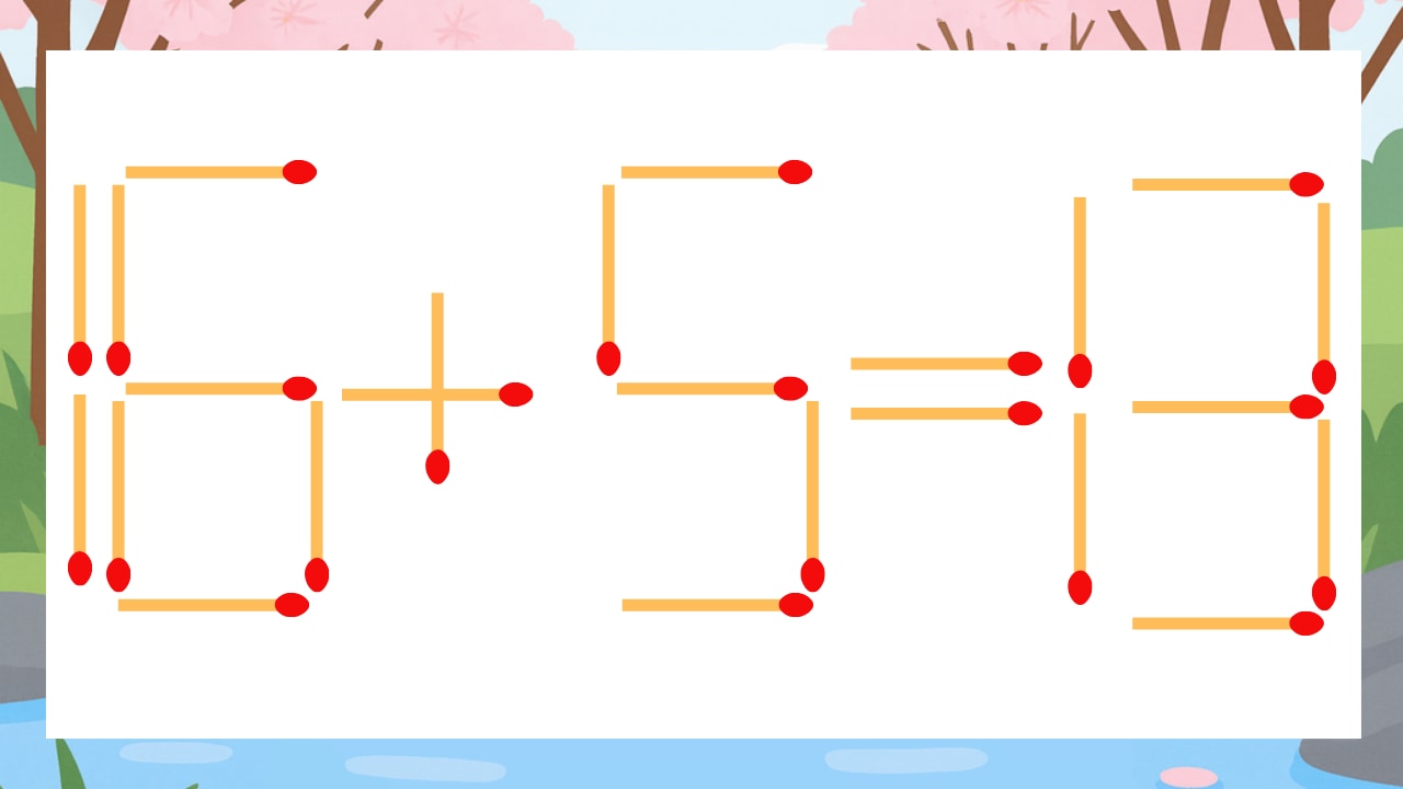 【マッチ棒クイズ】1本だけ動かして正しい式に:16+5=13?の画像