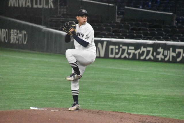 エース不在の中、2回戦で快投を披露した中京大の大矢。地方リーグで勝利がなかっただけに、驚くプロのスカウトも