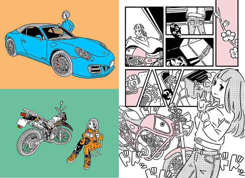 イラストレーター・間島 口氏の展示会「バイクとカフェ展」が3/5~17までユナイテッドカフェ宮ヶ瀬にて開催 記事4