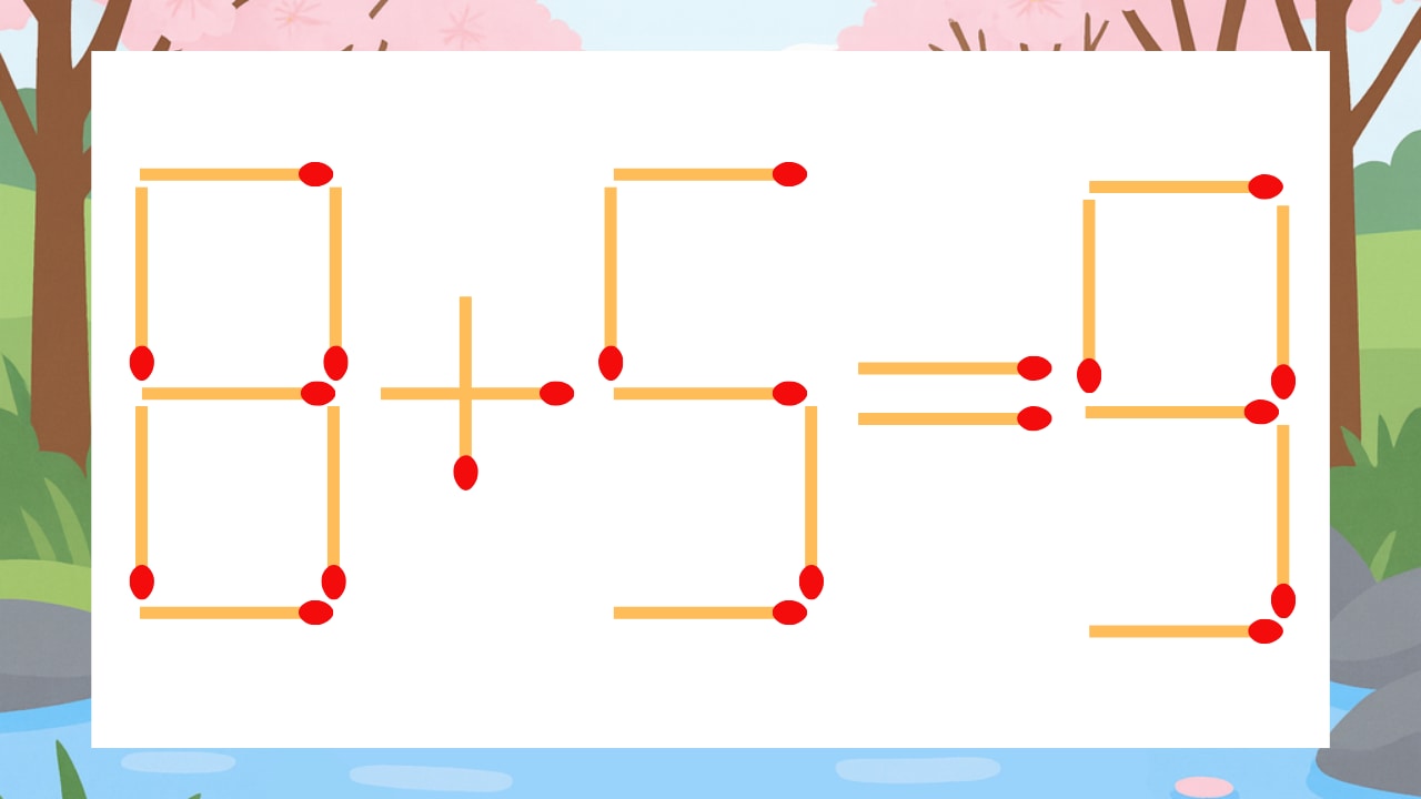 【マッチ棒クイズ】1本だけ動かして正しい式に:8+5=9?の画像