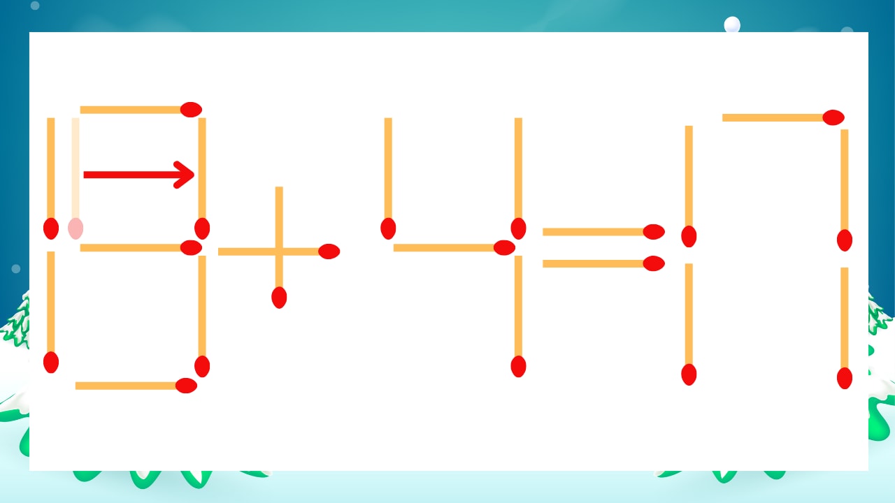 【マッチ棒クイズ】1本だけ動かして正しい式に：15+4=17？の正解画像