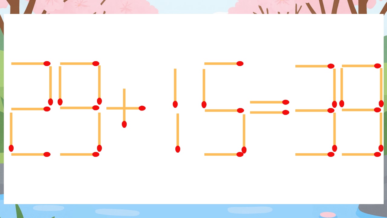 【マッチ棒クイズ】1本だけ動かして正しい式に：29+15=39？の画像