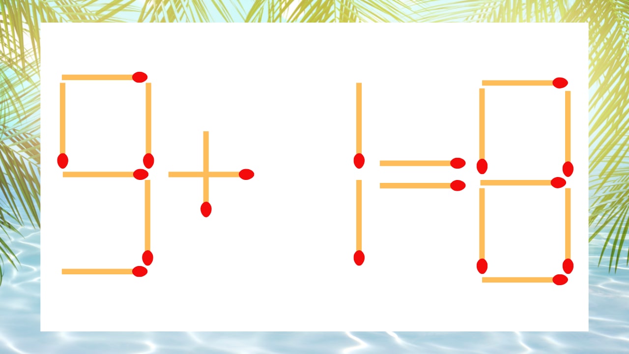 【マッチ棒クイズ】1本だけ動かして正しい式に：9＋1＝8？の画像