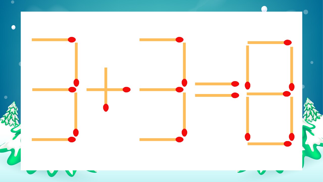 【マッチ棒クイズ】1本だけ動かして正しい式に：3+3=8？