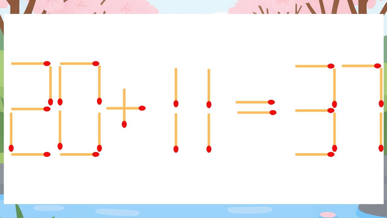 【マッチ棒クイズ】1本だけ動かして正しい式に:20+11=37?の画像