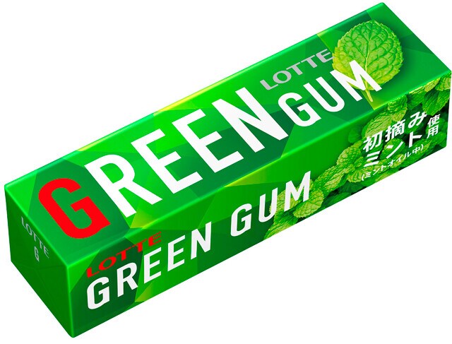 「グリーンガム」（ロッテ）　1957年に日本で発売されたガム。2014年のリニューアルから初摘みミント（花が咲く前に刈り取ったミント）を使用。雑味が少なくフレッシュな香りが特徴