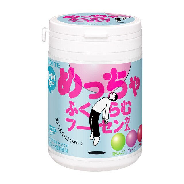 「めっちゃふくらむフーセンガムボトル」（ロッテ）　今年7月16日から販売を開始した新商品。ロッテ独自の配合技術によって従来のフーセンガム（ロッテ「ふ～せんの実」）の約2倍も膨らむようになった