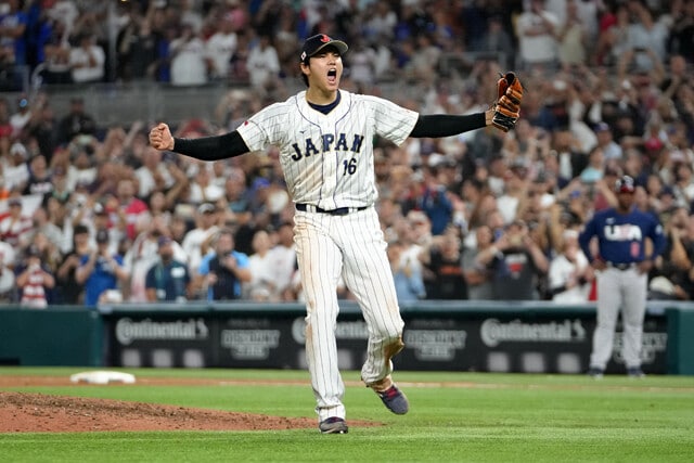 前回大会MVPの大谷。決勝戦では盟友トラウトから三振を奪って優勝を手繰り寄せた