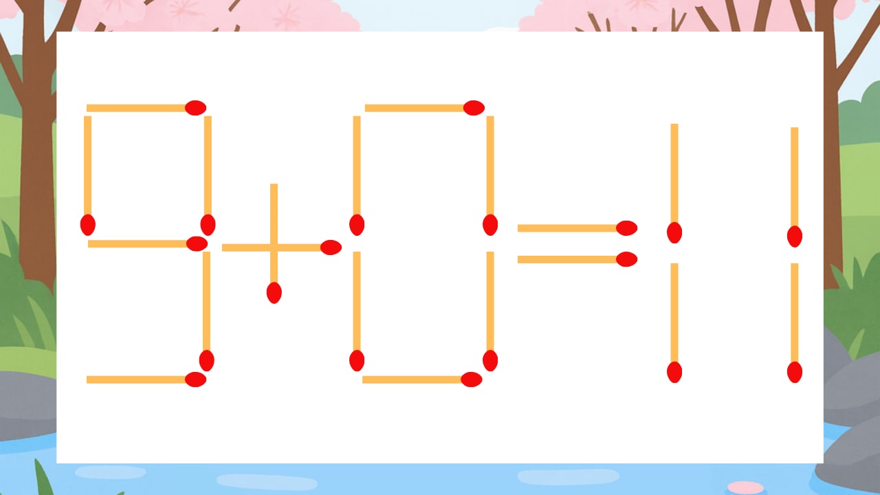 【マッチ棒クイズ】1本だけ動かして正しい式に:9+0=11?の画像