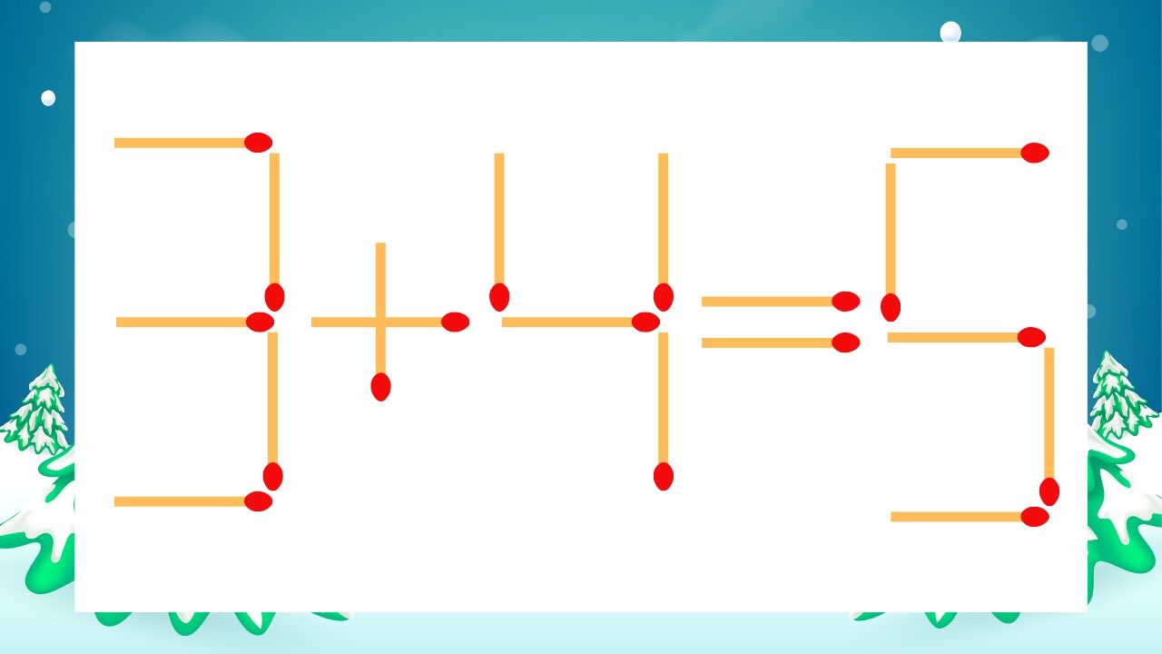 【マッチ棒クイズ】1本だけ動かして正しい式に：3+4=5？
