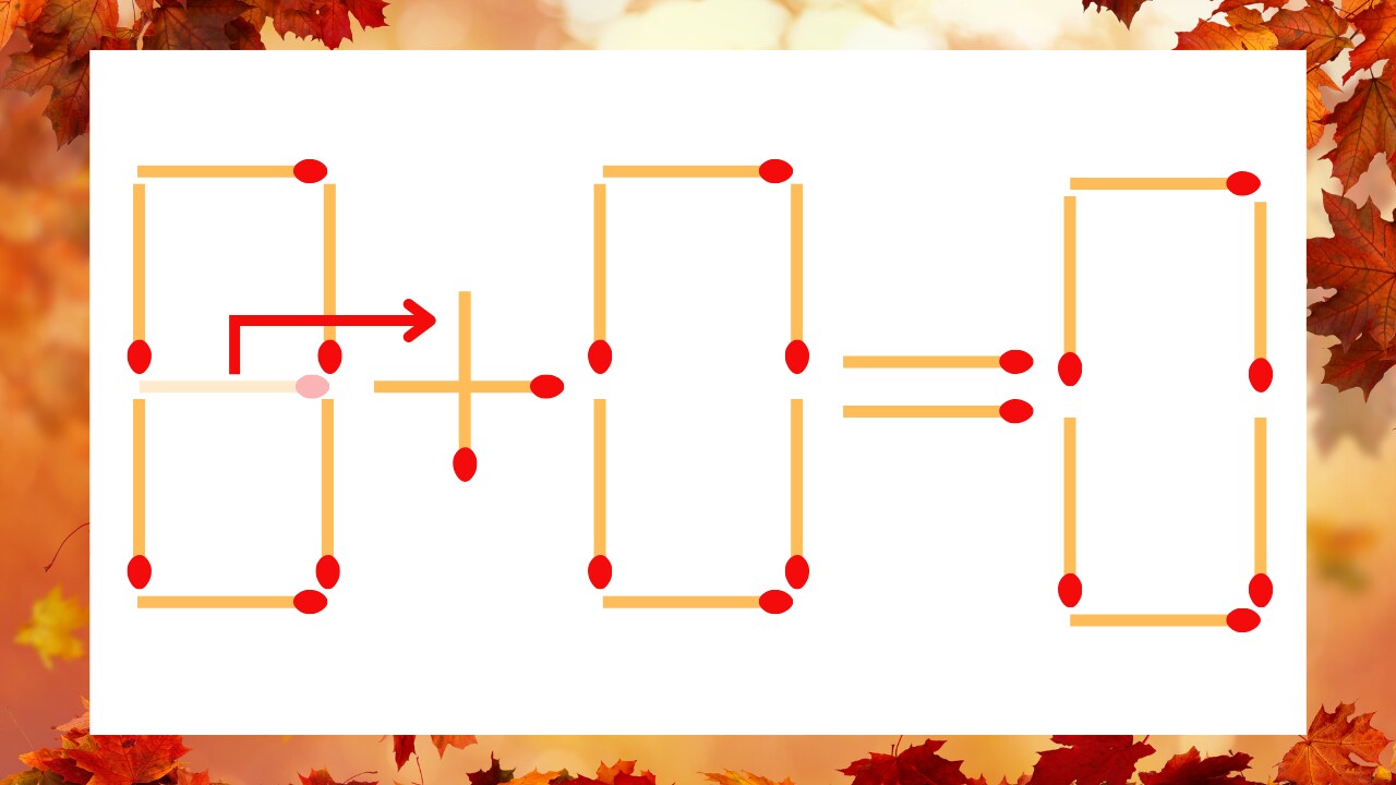 【マッチ棒クイズ】1本だけ動かして正しい式に：8-0=0？の正解画像