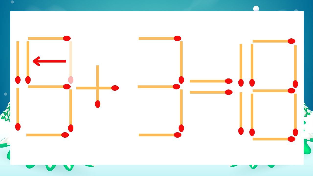 【マッチ棒クイズ】1本だけ動かして正しい式に：13+3=18？の正解画像