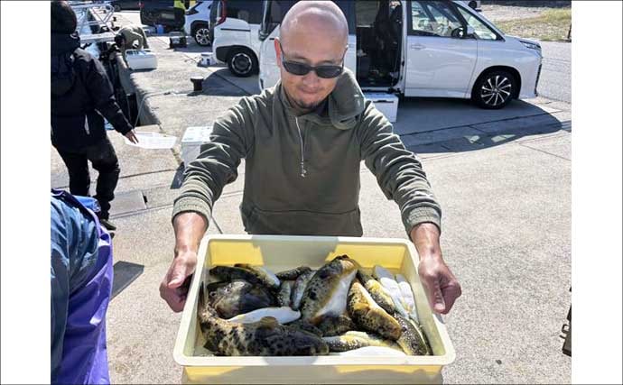 伊良湖沖のカットウ釣りで良型ヒガンフグ＆カワハギ続々【愛知】船宿の身欠き処理で持ち帰りも安心