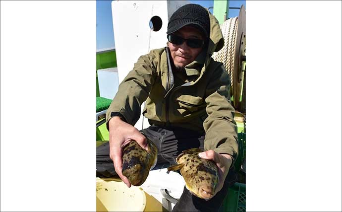 伊良湖沖のカットウ釣りで良型ヒガンフグ＆カワハギ続々【愛知】船宿の身欠き処理で持ち帰りも安心