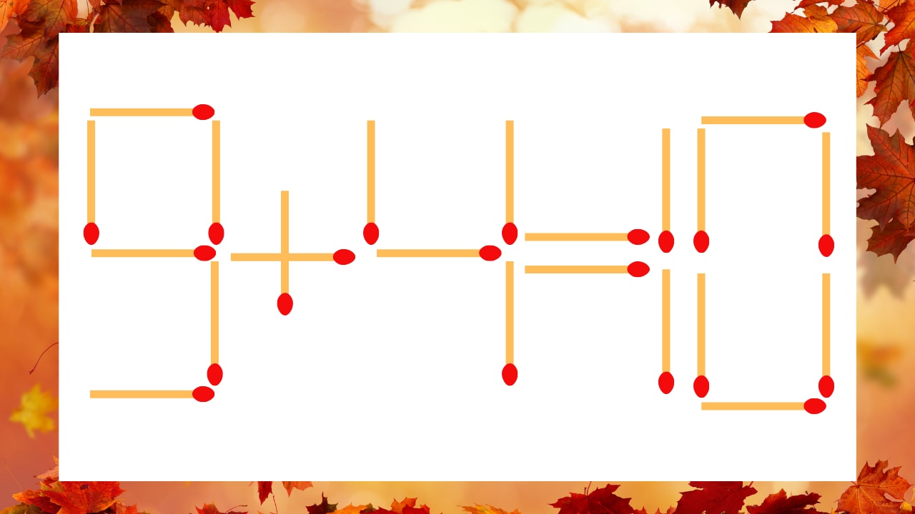 【マッチ棒クイズ】1本だけ動かして正しい式に：9＋4＝10？の画像