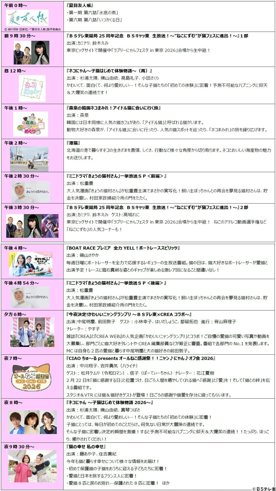 2月22日（日）は猫の日～今年もＢＳテレ東は「ＢＳキャッ東」に！ＢＳテレ東開局25周年記念の特別生放送！