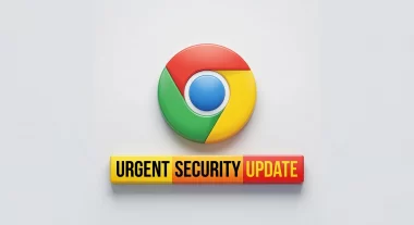 Google Chromeのアイコンと「緊急セキュリティアップデート」の警告バナーのイメージ画像