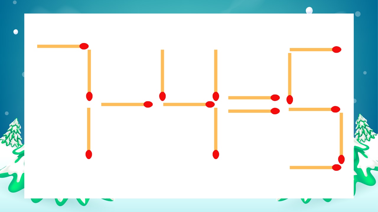 【マッチ棒クイズ】1本だけ動かして正しい式に：7-4=5？の画像