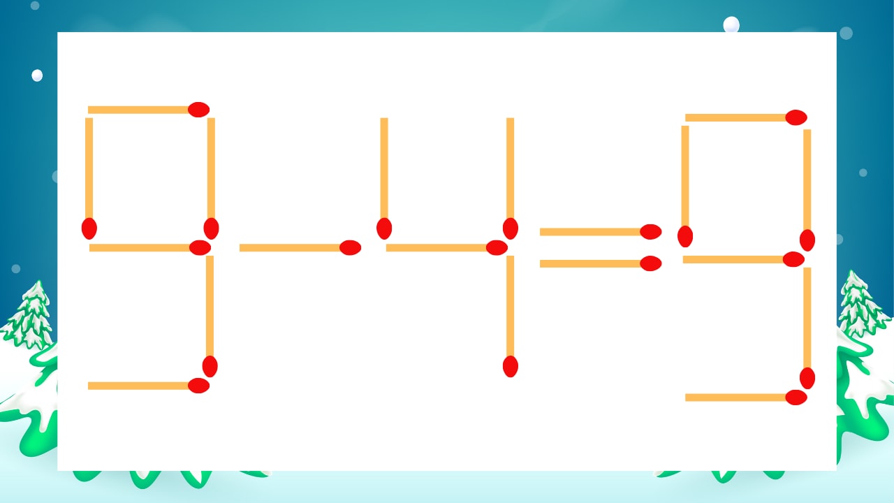 【マッチ棒クイズ】1本だけ動かして正しい式に：9-4=9？の画像