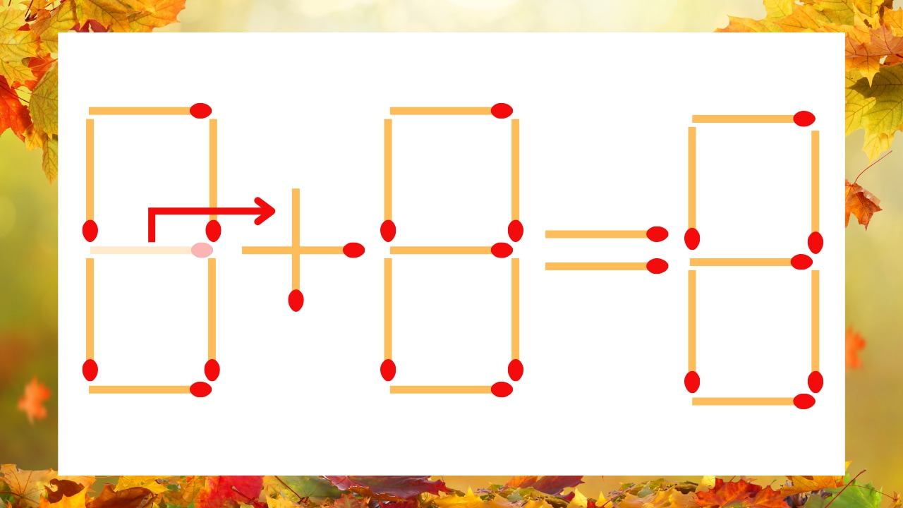 【マッチ棒クイズ】1本だけ動かして正しい式に：8−8＝8？の正解画像