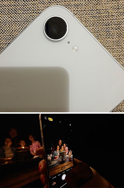 iPhone 16eはシングルレンズ仕様でiPhone SEに比べてナイトモードが大幅に強化され、暗い室内もしっかり撮影