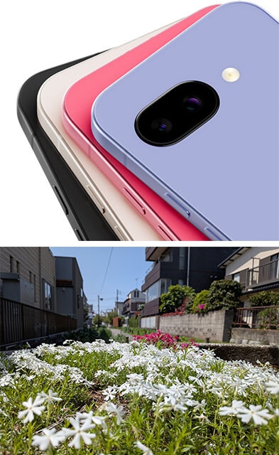 Pixel 9aはメインと集合写真や背景を生かしたいセルフィーで活躍する超広角のダブルレンズ仕様。こちらはマクロ撮影にも対応している。iPhone 16eは超広角レンズ非搭載なので超注意！