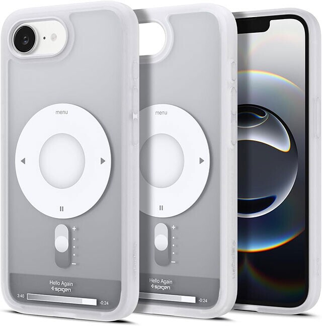 ウルトラ・ハイブリッド・マグフィット（Spigen／実勢価格3600円前後）懐かしの音楽プレイヤー、iPodシリーズをモチーフにしたケース。MagSafeアクセサリーに対応して、ストラップホールも装備！