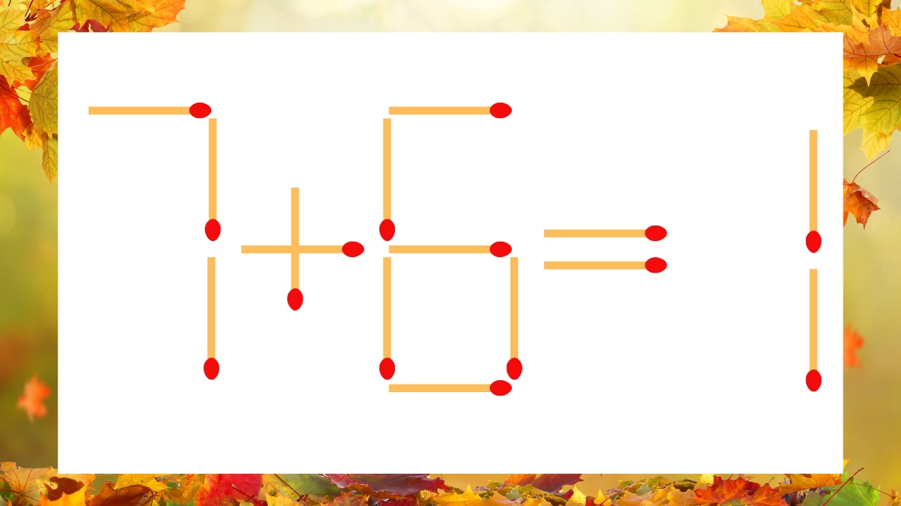 【マッチ棒クイズ】1本だけ動かして正しい式に：7＋6＝1？の画像