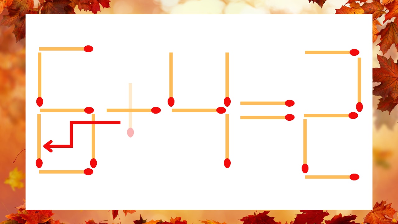 【マッチ棒クイズ】1本だけ動かして正しい式に:5+4=2?の正解画像