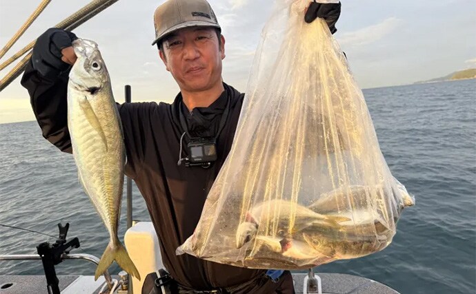 47cmギガアジ堂々浮上!【大阪】DEEPバチコンアジングで大型アジが船中連発