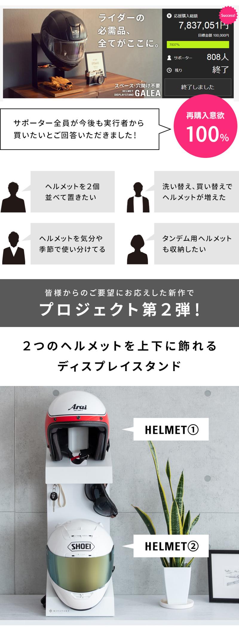 ヘルメットを飾って収納できる『GALEAシリーズ』からヘルメットを2個おける新商品をMakuakeにて先行販売開始