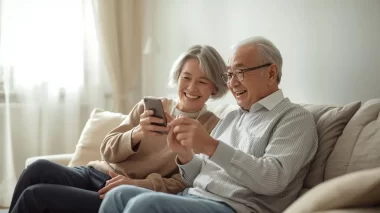 スマホを操作するシニア世代の男女のイメージ写真