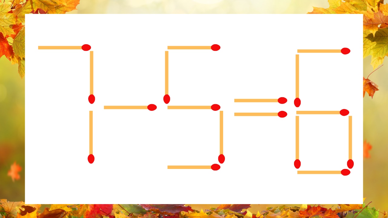 【マッチ棒クイズ】1本だけ動かして正しい式に：7−5＝6？の画像