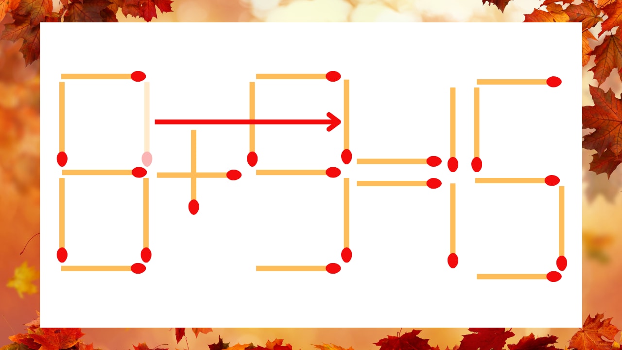 【マッチ棒クイズ】1本だけ動かして正しい式に:8+5=15?の正解画像