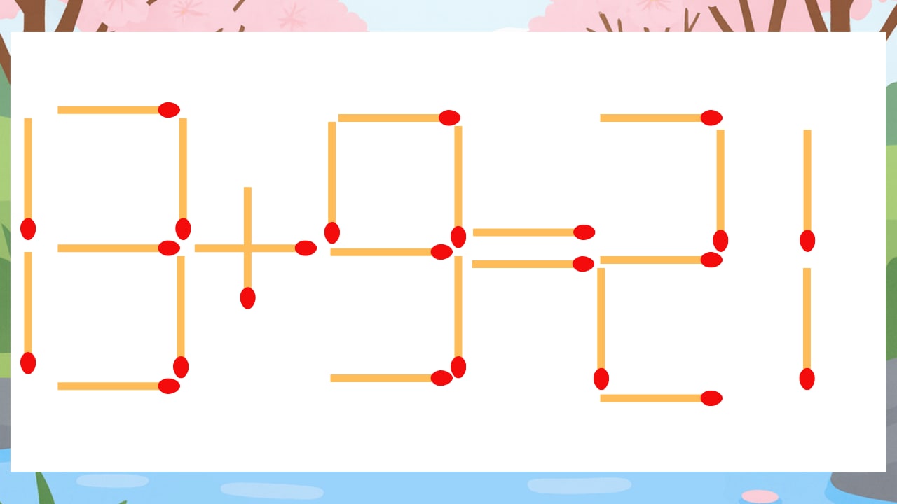 【マッチ棒クイズ】1本だけ動かして正しい式に:13+9=21?の画像