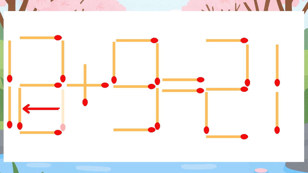 【マッチ棒クイズ】1本だけ動かして正しい式に:13+9=21?の正解画像