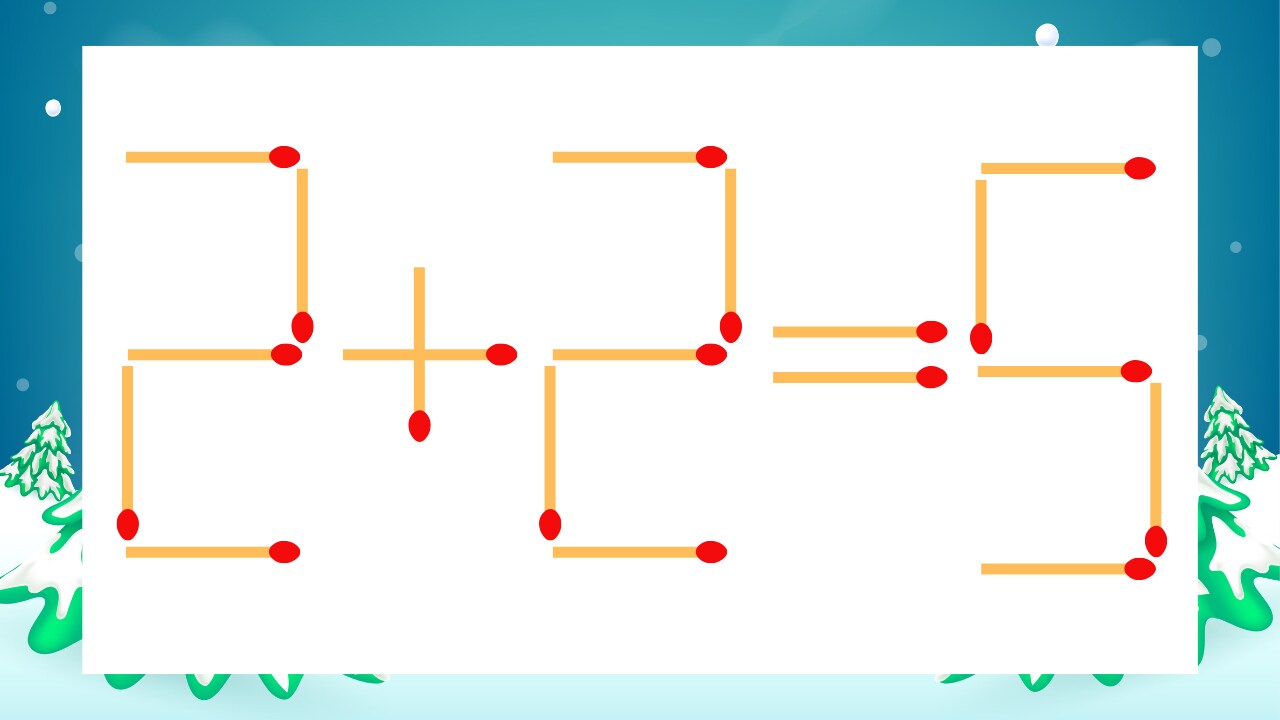 【マッチ棒クイズ】1本だけ動かして正しい式に：2+2=5？の画像