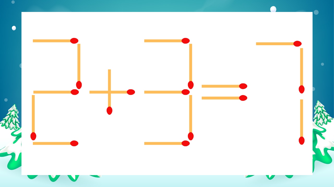 【マッチ棒クイズ】1本だけ動かして正しい式に：2+3=7？