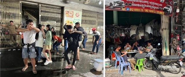 プノンペンのパーティーピーポーたち。若者だけではなく、年配の人も音楽をガンガンにかけ、踊りながら酒盛りをしていた。