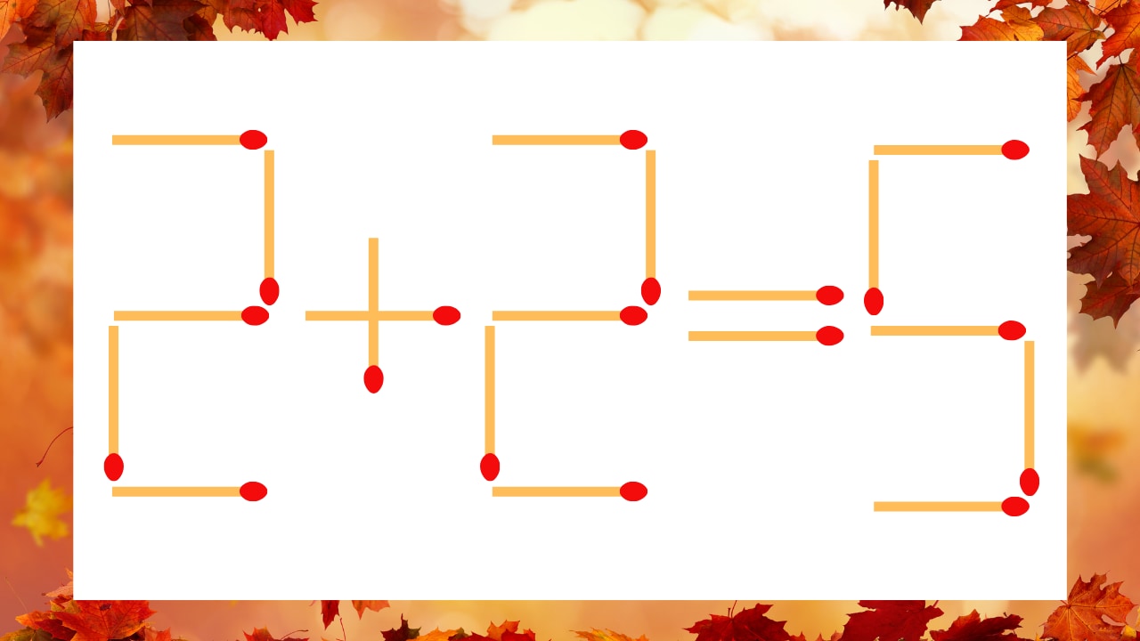 【マッチ棒クイズ】1本だけ動かして正しい式に:2+2=5?の画像