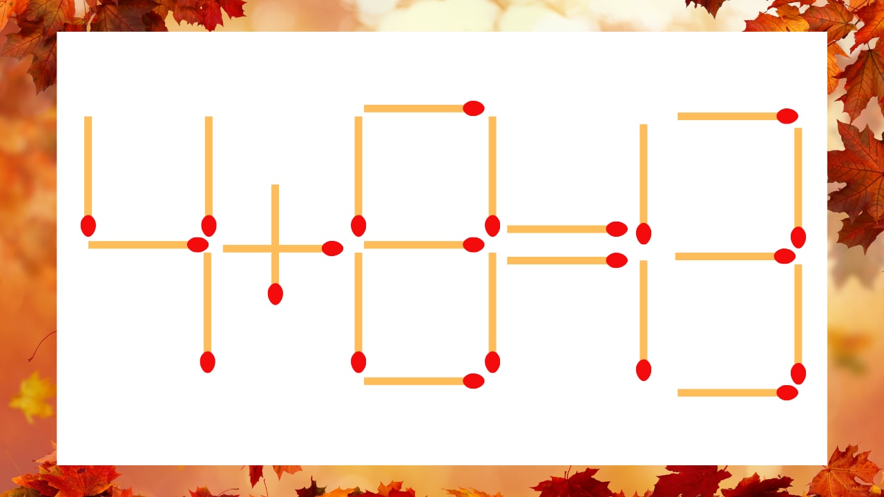 【マッチ棒クイズ】1本だけ動かして正しい式に:4+8=13?の画像