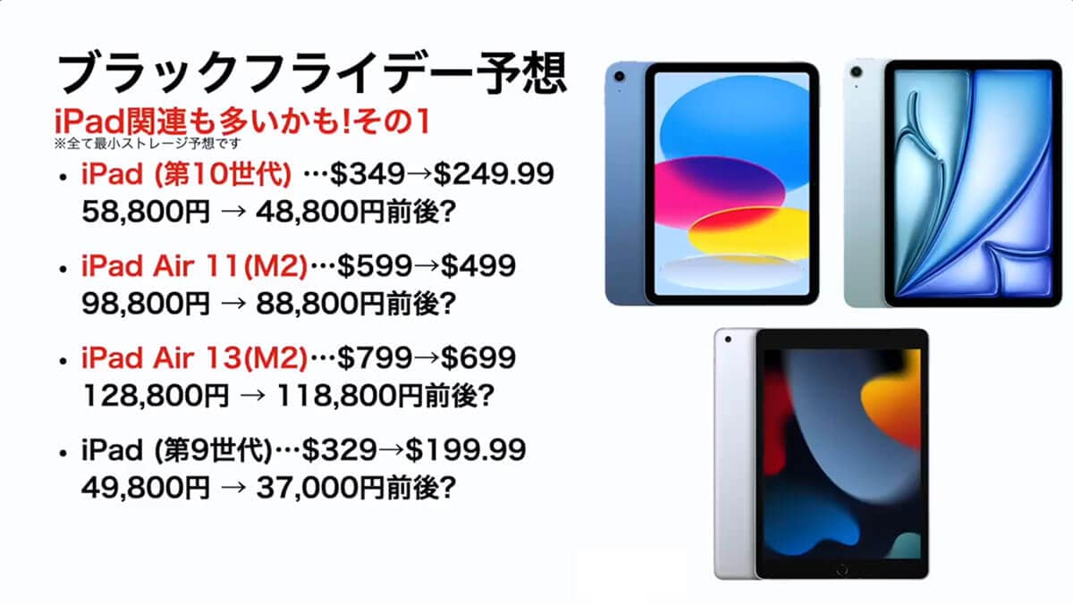 iPad関連【1】（Amazonブラックフライデー予想）