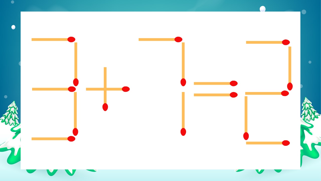 【マッチ棒クイズ】1本だけ動かして正しい式に：3+7=2？の画像